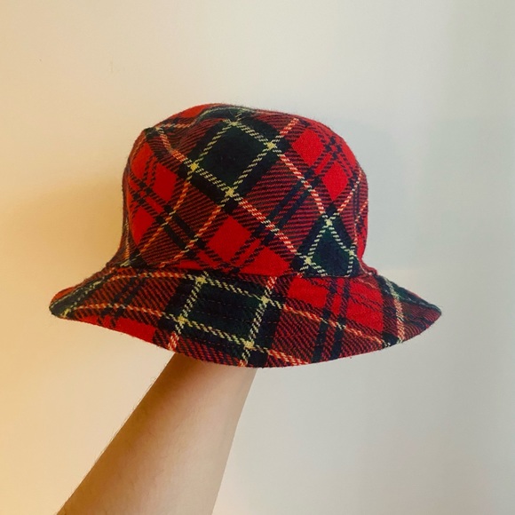 Vintage Accessories - Vintage Red Plaid Bucket Hat Style